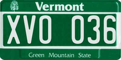 VT license plate XVO036