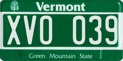 VT license plate XVO039