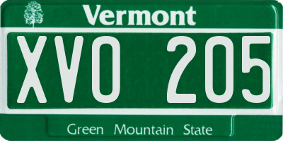 VT license plate XVO205