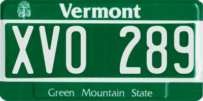 VT license plate XVO289