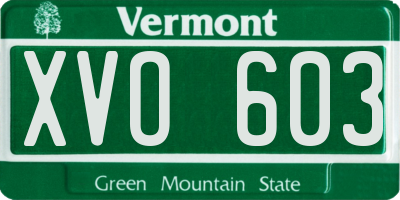 VT license plate XVO603