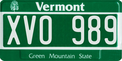 VT license plate XVO989