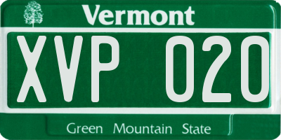 VT license plate XVP020