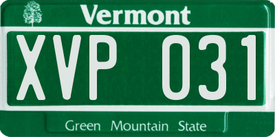 VT license plate XVP031