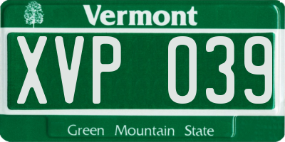 VT license plate XVP039
