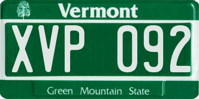 VT license plate XVP092