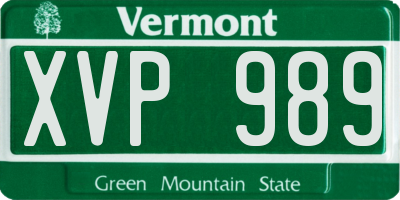 VT license plate XVP989