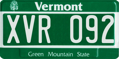 VT license plate XVR092