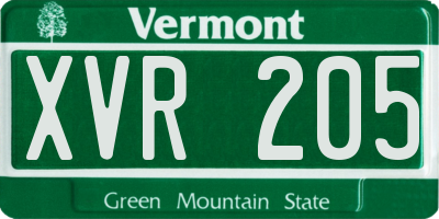 VT license plate XVR205