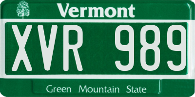 VT license plate XVR989