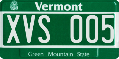 VT license plate XVS005