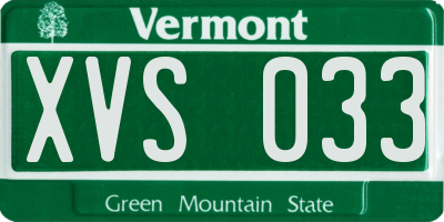 VT license plate XVS033