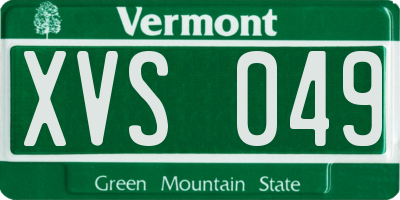 VT license plate XVS049