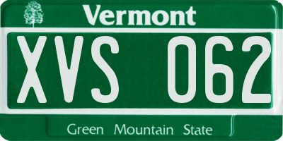 VT license plate XVS062
