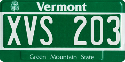 VT license plate XVS203