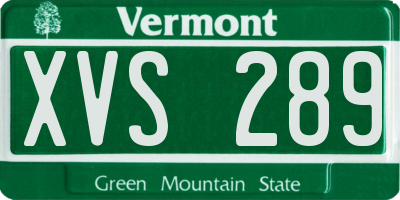 VT license plate XVS289