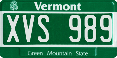 VT license plate XVS989
