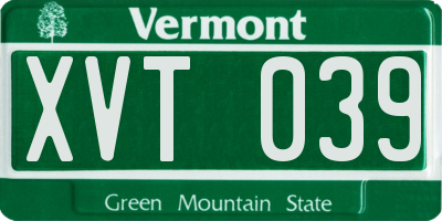 VT license plate XVT039