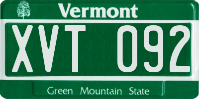 VT license plate XVT092