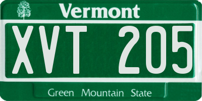 VT license plate XVT205
