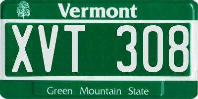 VT license plate XVT308