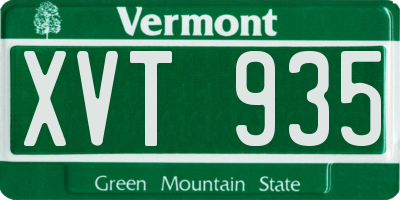 VT license plate XVT935