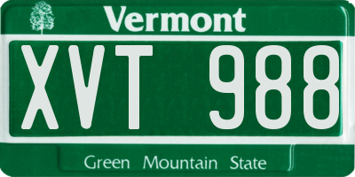 VT license plate XVT988