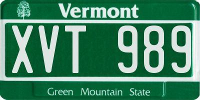 VT license plate XVT989