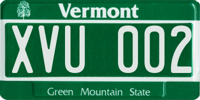 VT license plate XVU002