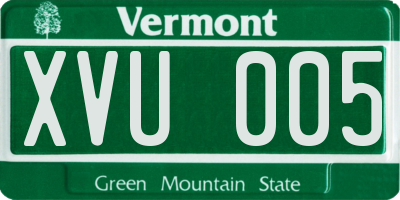 VT license plate XVU005