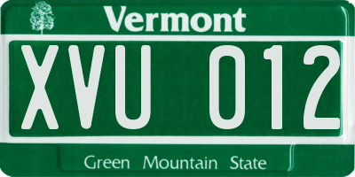 VT license plate XVU012