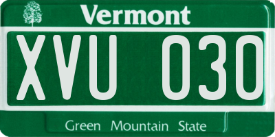 VT license plate XVU030