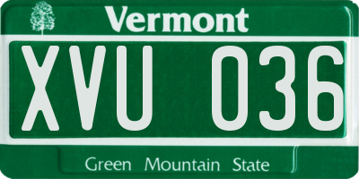 VT license plate XVU036