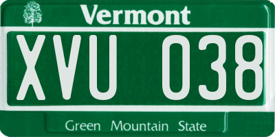 VT license plate XVU038