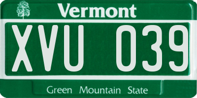VT license plate XVU039