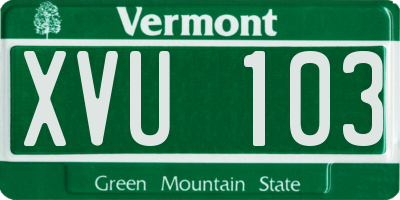 VT license plate XVU103
