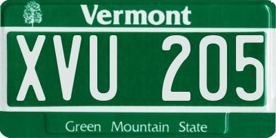 VT license plate XVU205