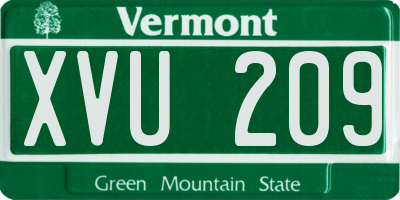 VT license plate XVU209