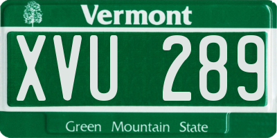 VT license plate XVU289