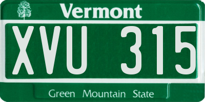 VT license plate XVU315