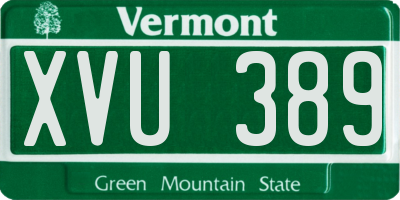 VT license plate XVU389