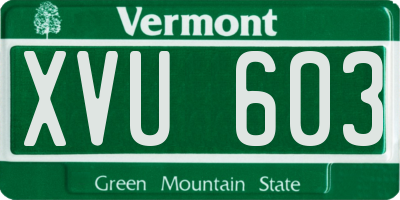 VT license plate XVU603