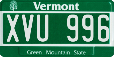 VT license plate XVU996
