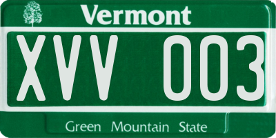 VT license plate XVV003