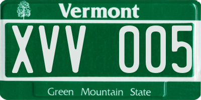 VT license plate XVV005