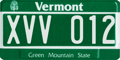 VT license plate XVV012