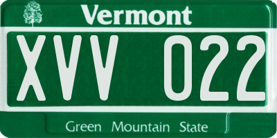 VT license plate XVV022