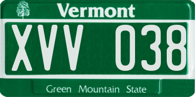 VT license plate XVV038