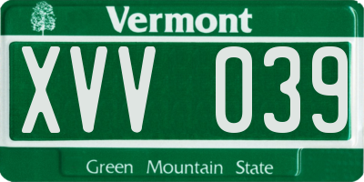 VT license plate XVV039