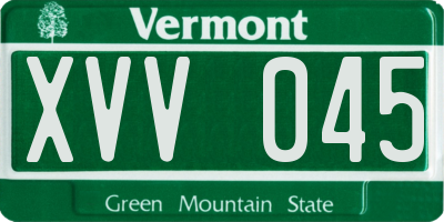 VT license plate XVV045